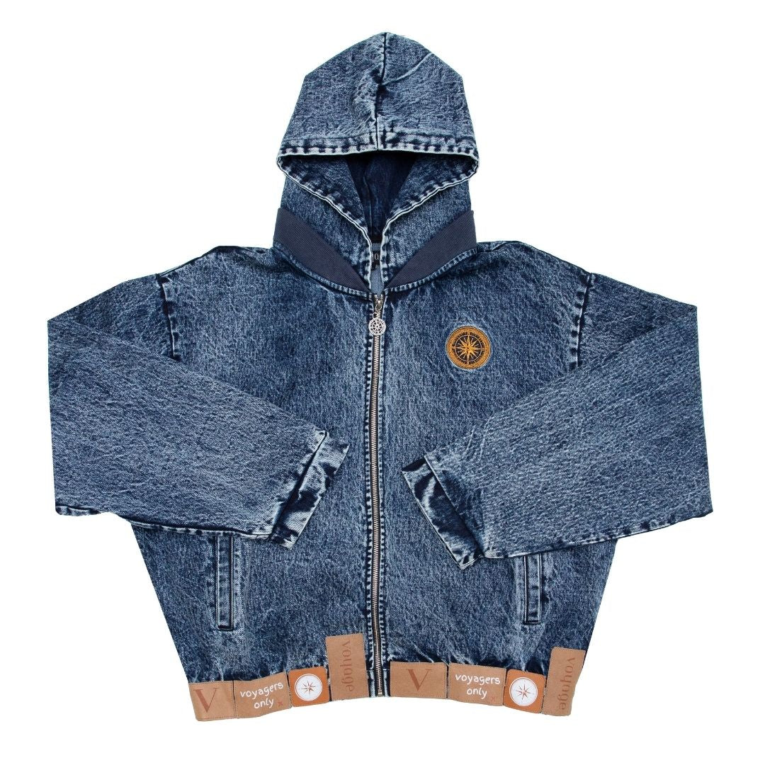Voyager Denim Hooded-Bomber Jacket