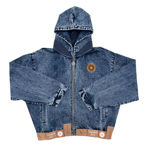 Voyager Denim Hooded-Bomber Jacket