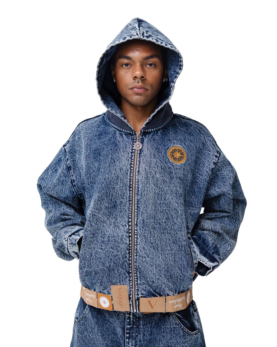 Voyager Denim Hooded-Bomber Jacket