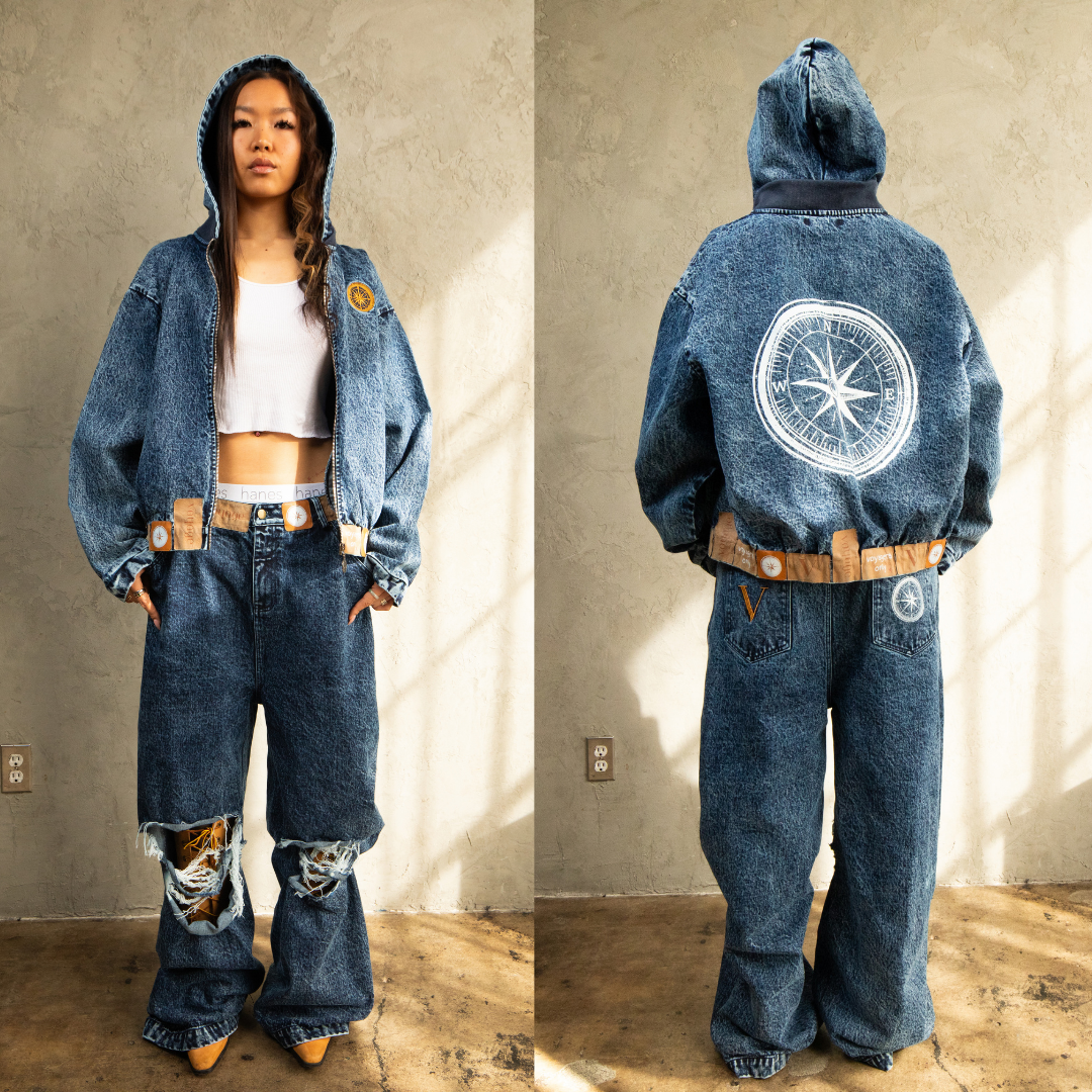 Voyager Denim Hooded-Bomber Jacket